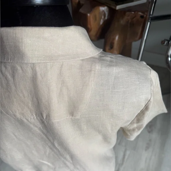 Quince 100% European Linen Short Sleeve Khaki Driftwood Tan Button Down Shirt XS - Picture 10 of 14